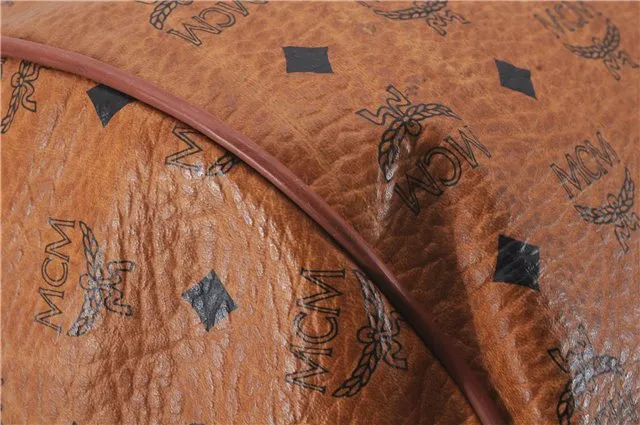 Authentic MCM Visetos Leather Vintage Travel Boston Bag Brown 4525D