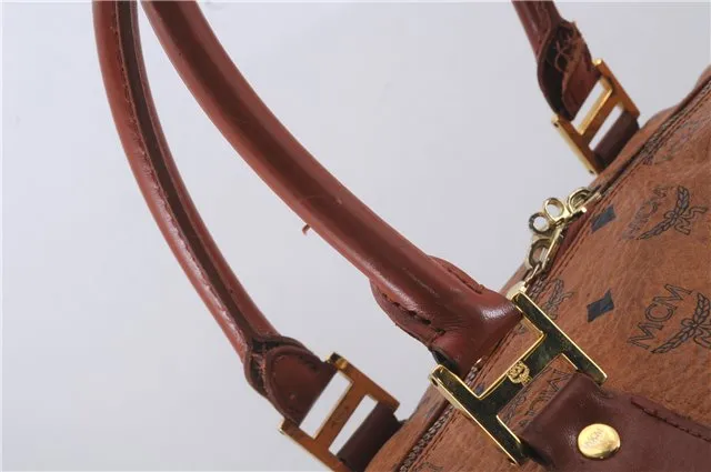 Authentic MCM Visetos Leather Vintage Travel Boston Bag Brown 4525D