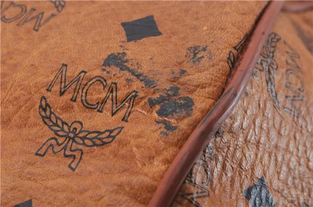 Authentic MCM Visetos Leather Vintage Travel Boston Bag Brown 4525D