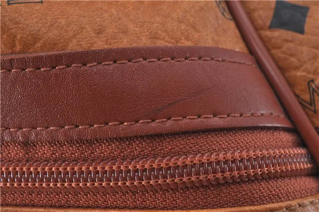 Authentic MCM Visetos Leather Vintage Travel Boston Bag Brown 5656D