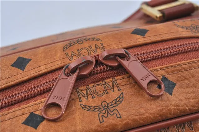 Authentic MCM Visetos Leather Vintage Travel Boston Bag Brown 5656D