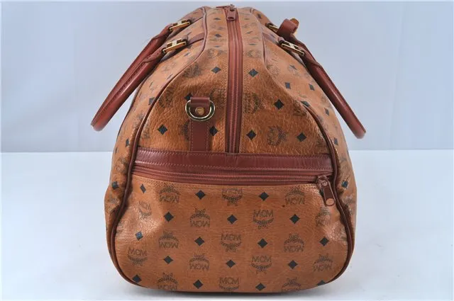 Authentic MCM Visetos Leather Vintage Travel Boston Bag Brown 5656D