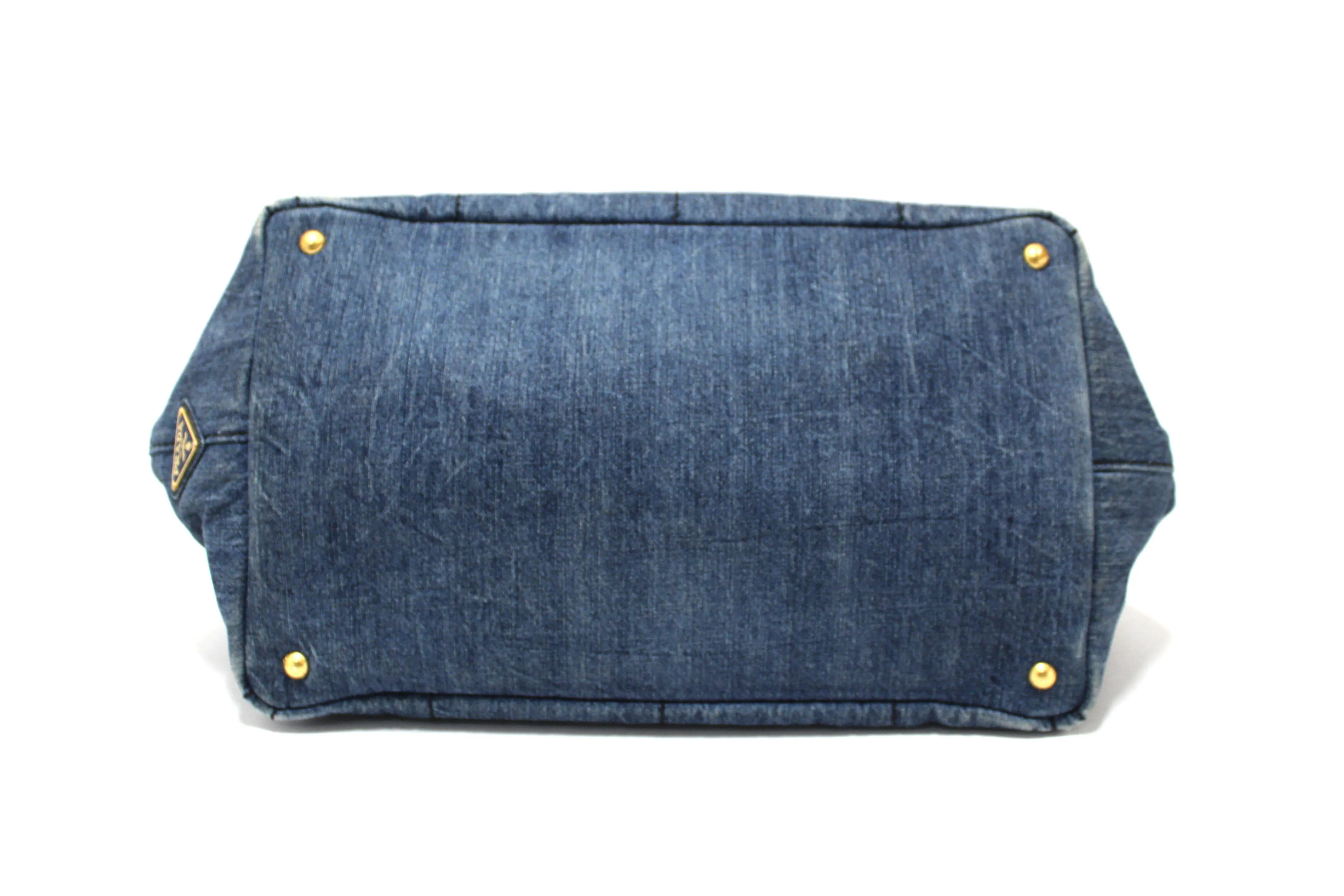 Authentic Prada Blue Large Canapa Denim Tote Handbag