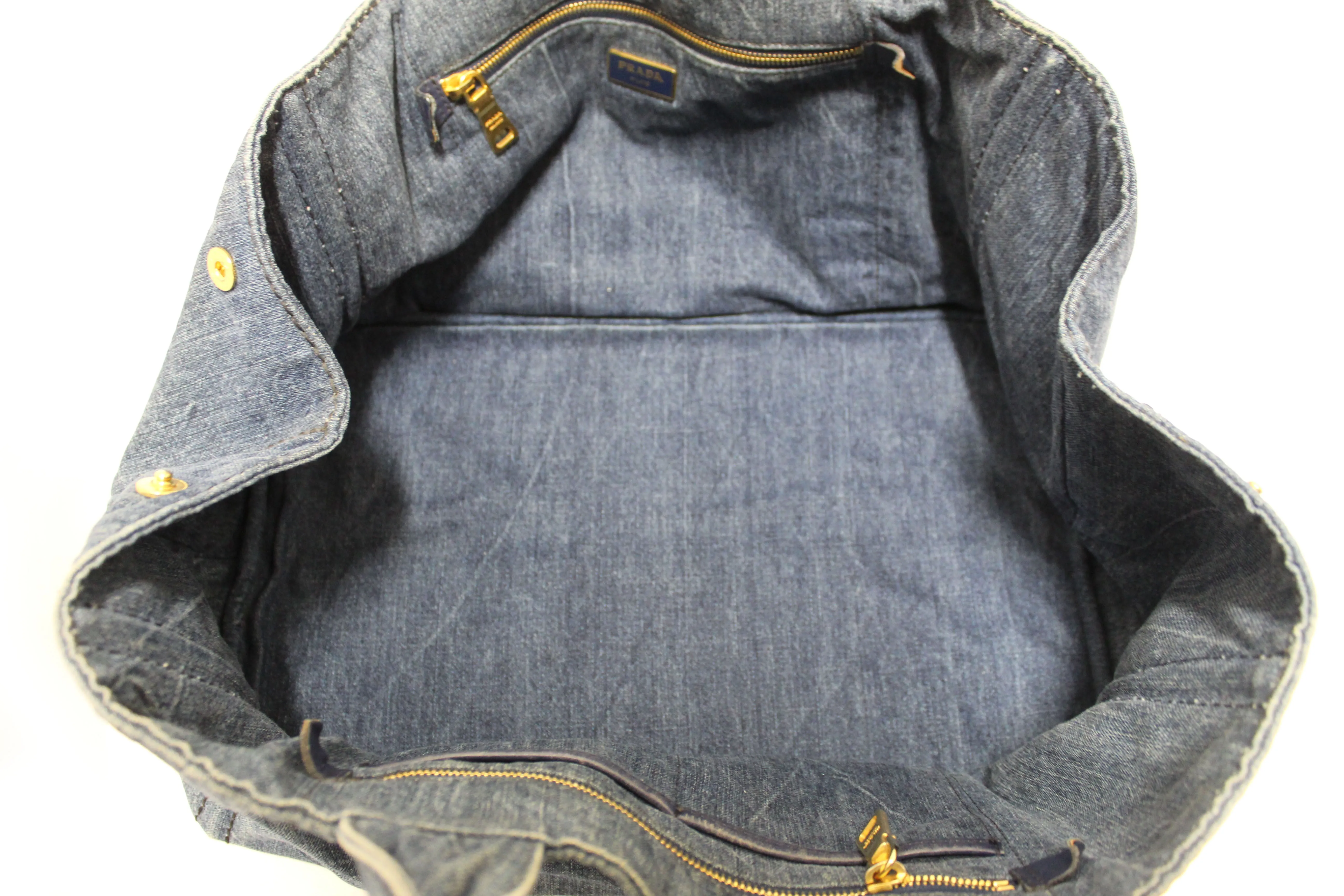 Authentic Prada Blue Large Canapa Denim Tote Handbag