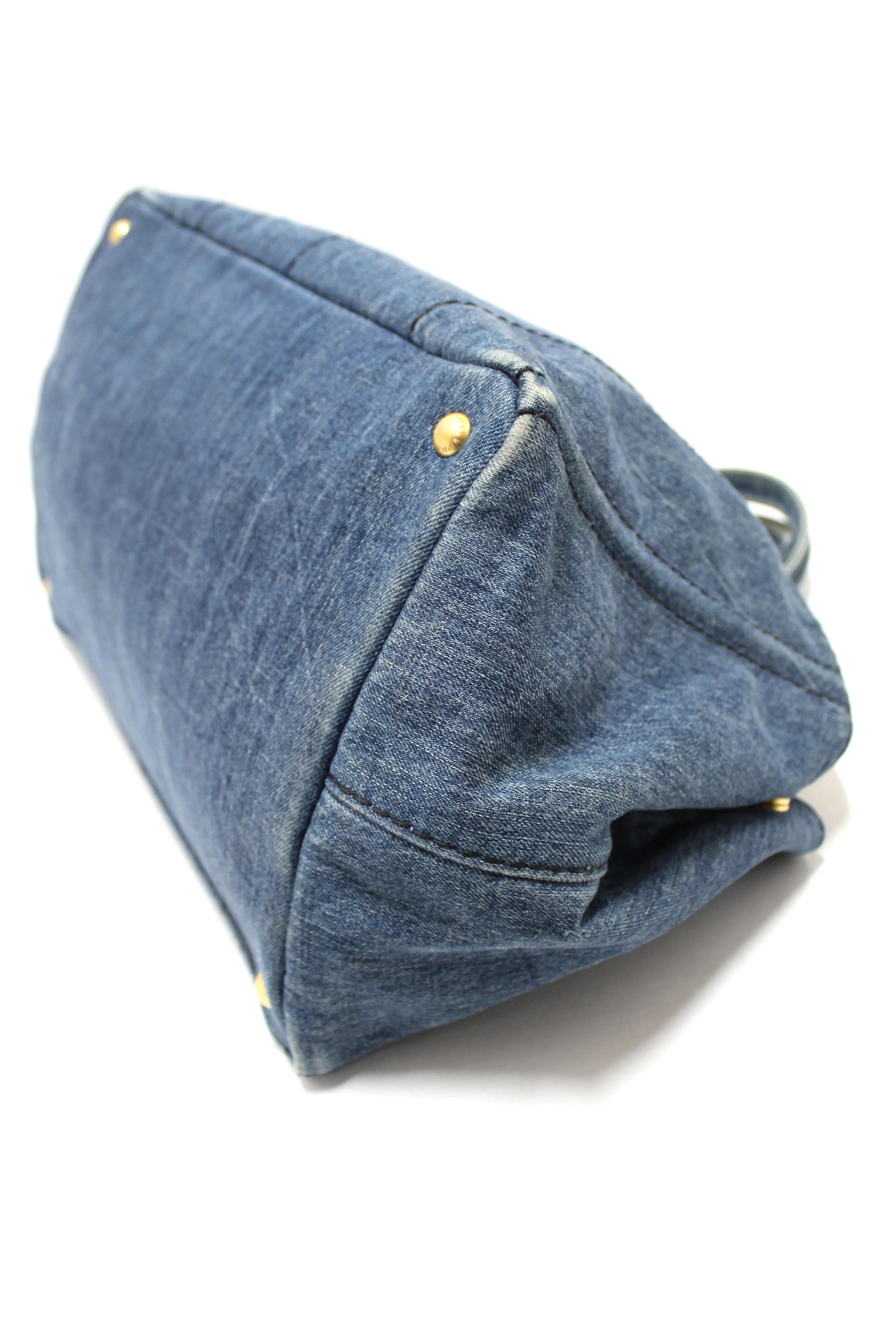 Authentic Prada Blue Large Canapa Denim Tote Handbag