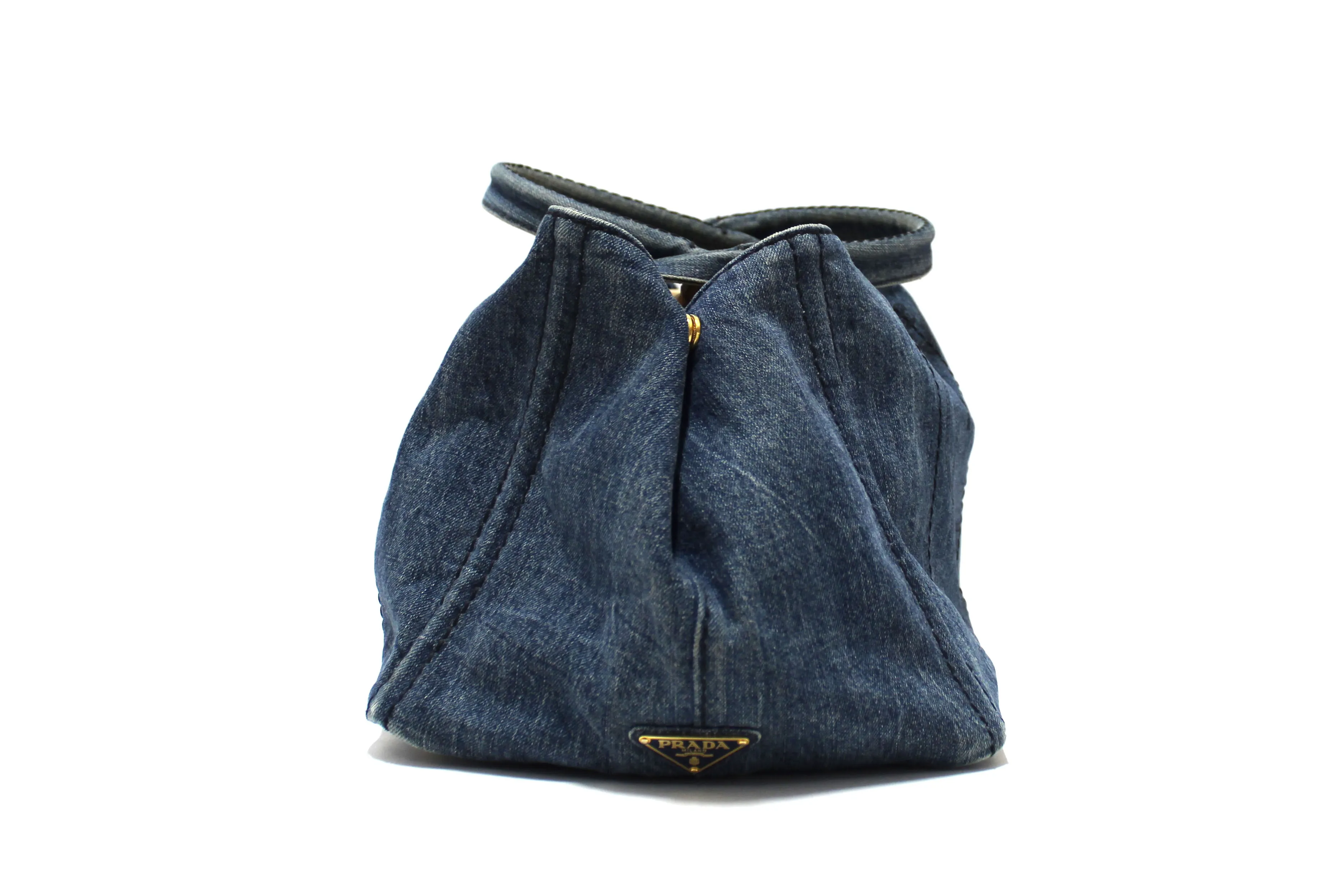 Authentic Prada Blue Large Canapa Denim Tote Handbag