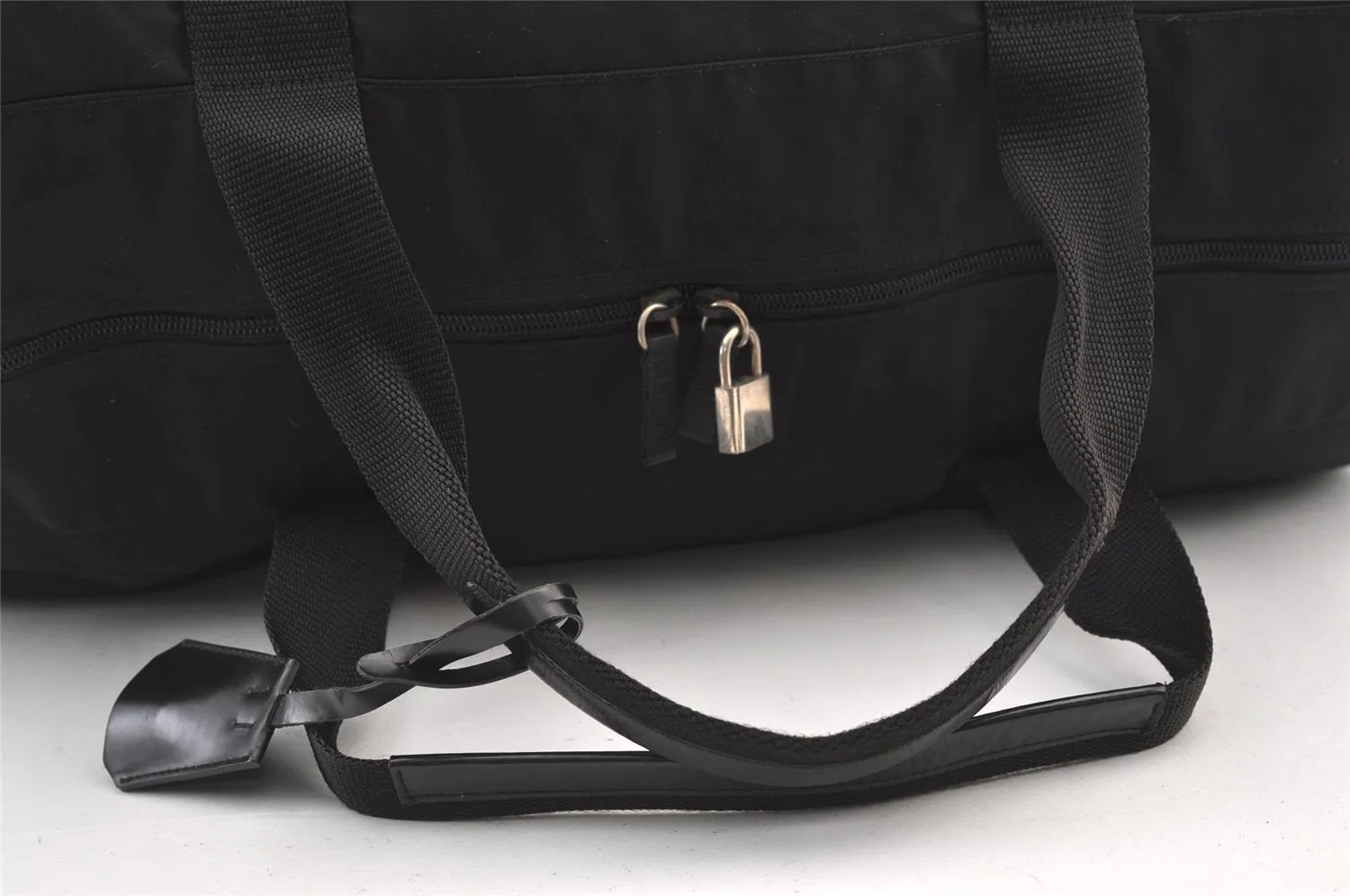 Authentic PRADA Vintage Nylon Leather 2Way Travel Boston Bag Black 1540K