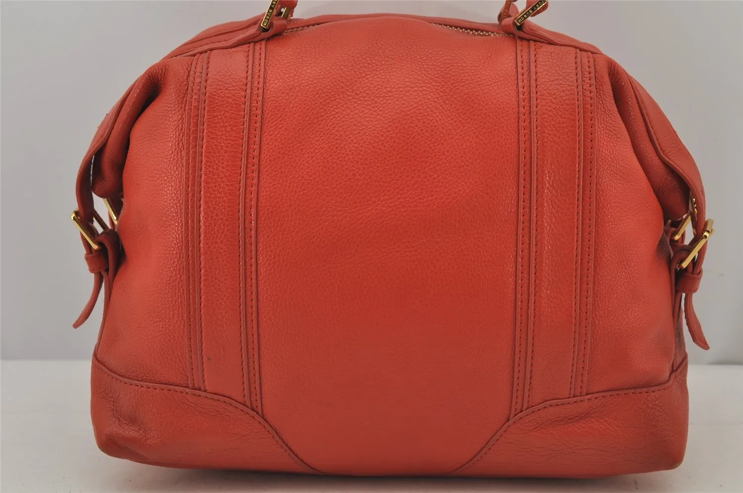 Authentic TORY BURCH Vintage Robinson Hand Boston Bag Leather Orange 6477J