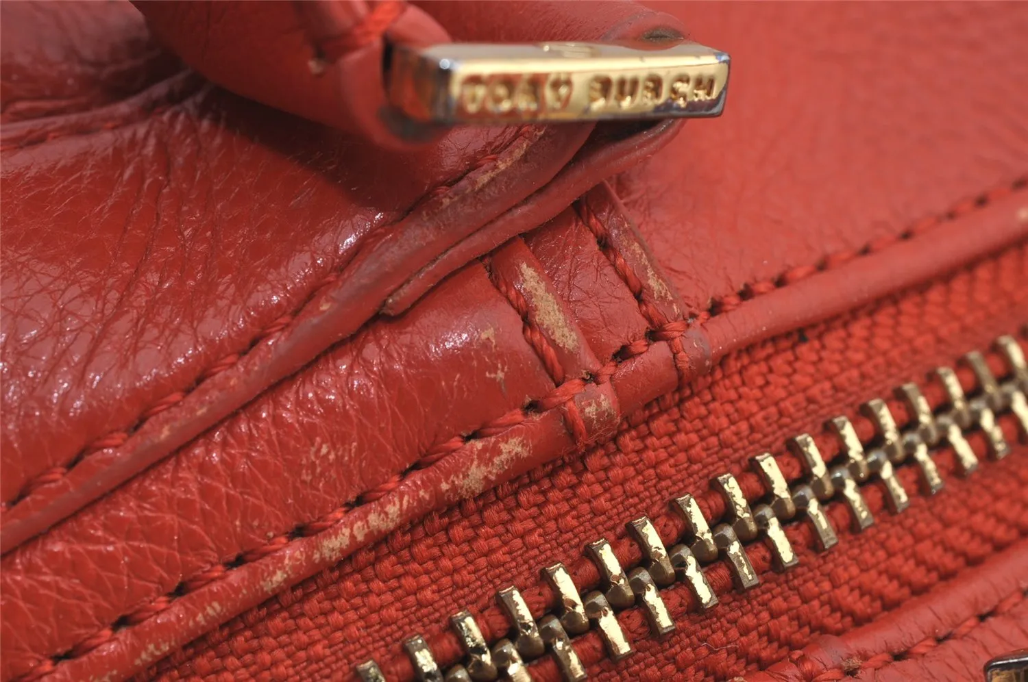 Authentic TORY BURCH Vintage Robinson Hand Boston Bag Leather Orange 6477J