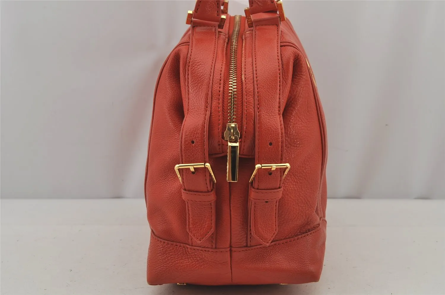 Authentic TORY BURCH Vintage Robinson Hand Boston Bag Leather Orange 6477J