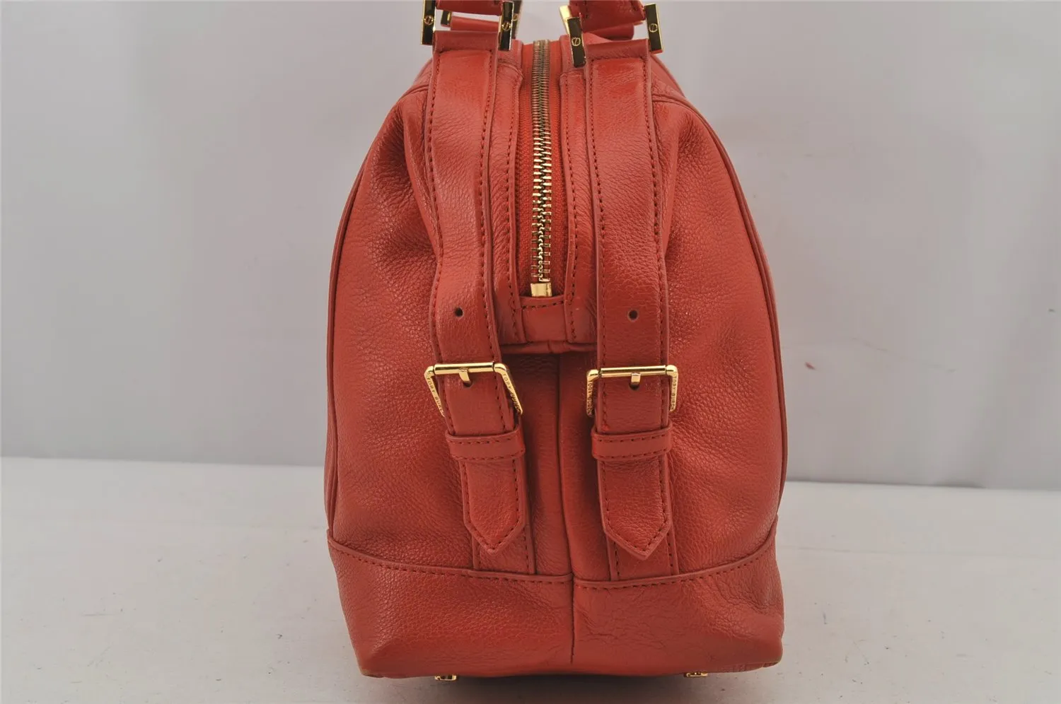 Authentic TORY BURCH Vintage Robinson Hand Boston Bag Leather Orange 6477J