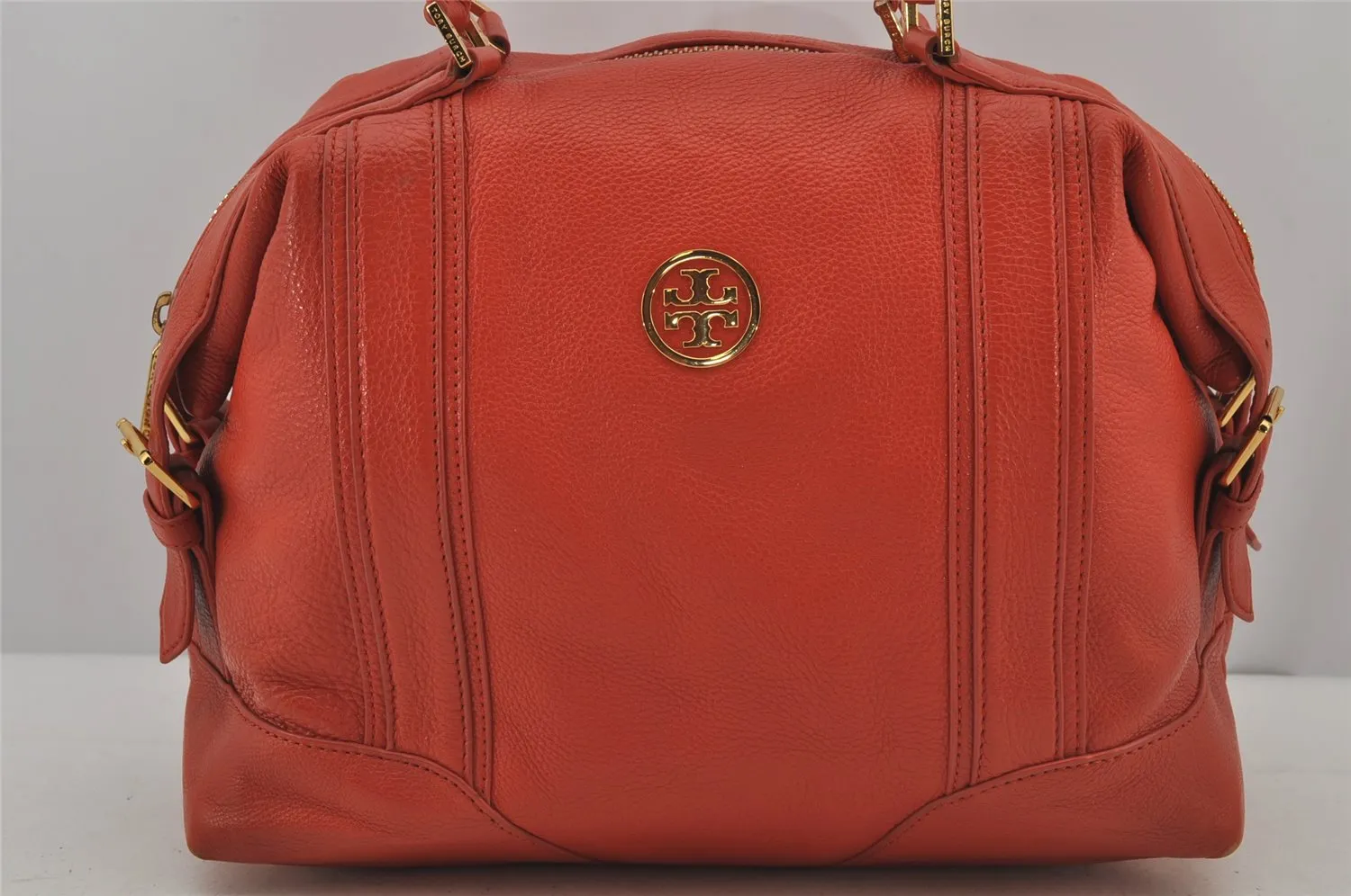 Authentic TORY BURCH Vintage Robinson Hand Boston Bag Leather Orange 6477J