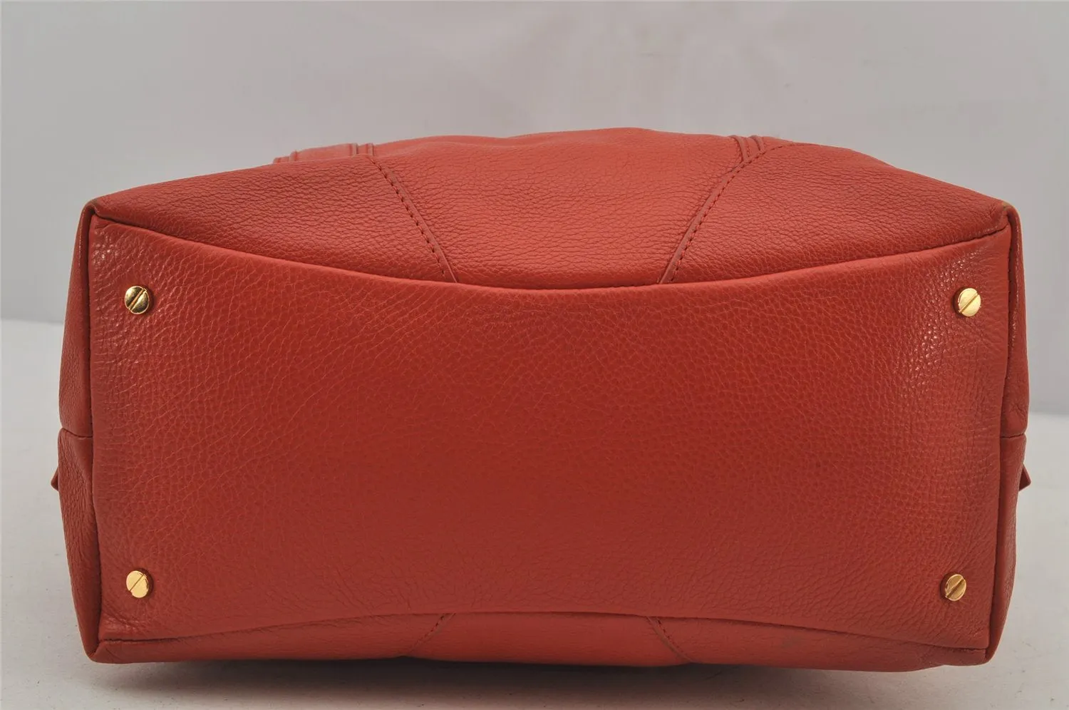 Authentic TORY BURCH Vintage Robinson Hand Boston Bag Leather Orange 6477J