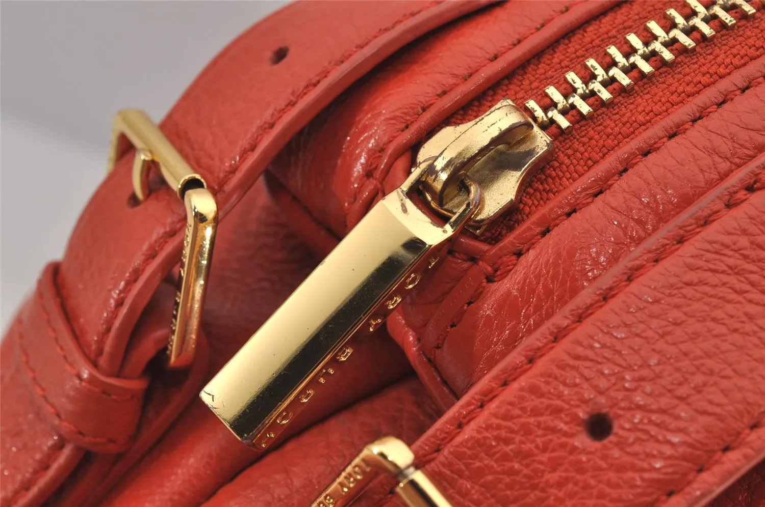 Authentic TORY BURCH Vintage Robinson Hand Boston Bag Leather Orange 6477J