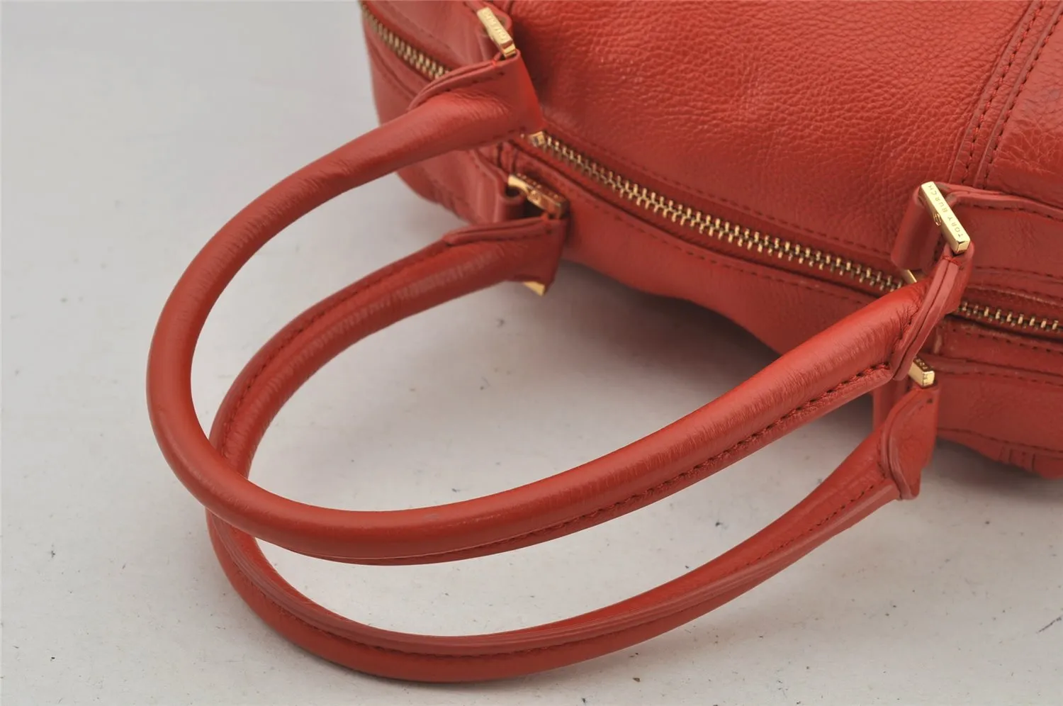 Authentic TORY BURCH Vintage Robinson Hand Boston Bag Leather Orange 6477J