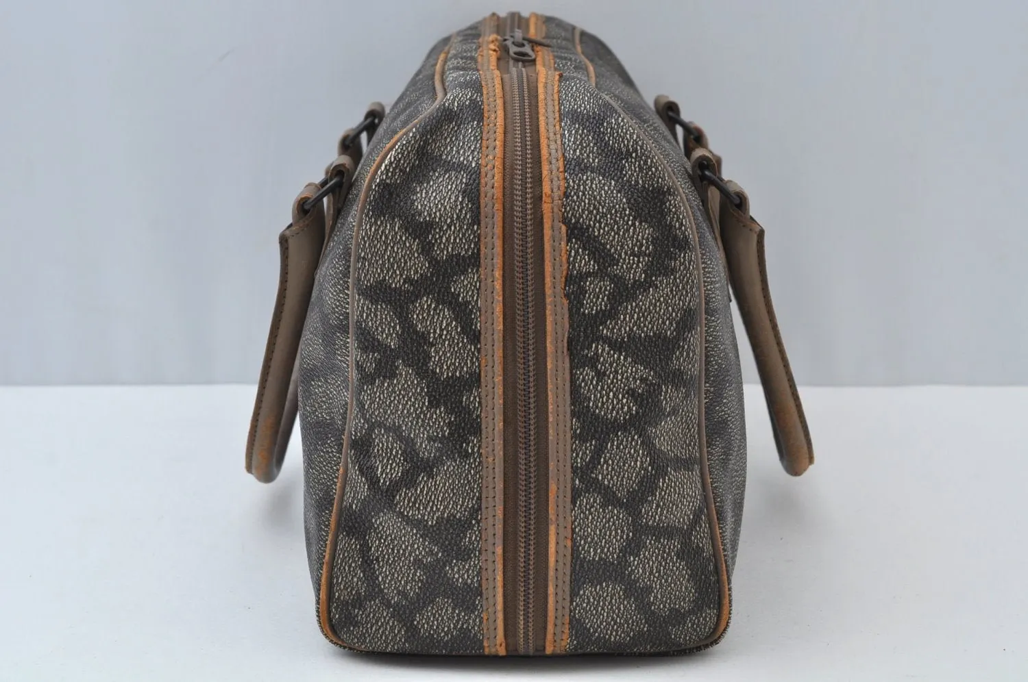 Authentic YVES SAINT LAURENT Vintage Hand Boston Bag PVC Leather Gray 3759I