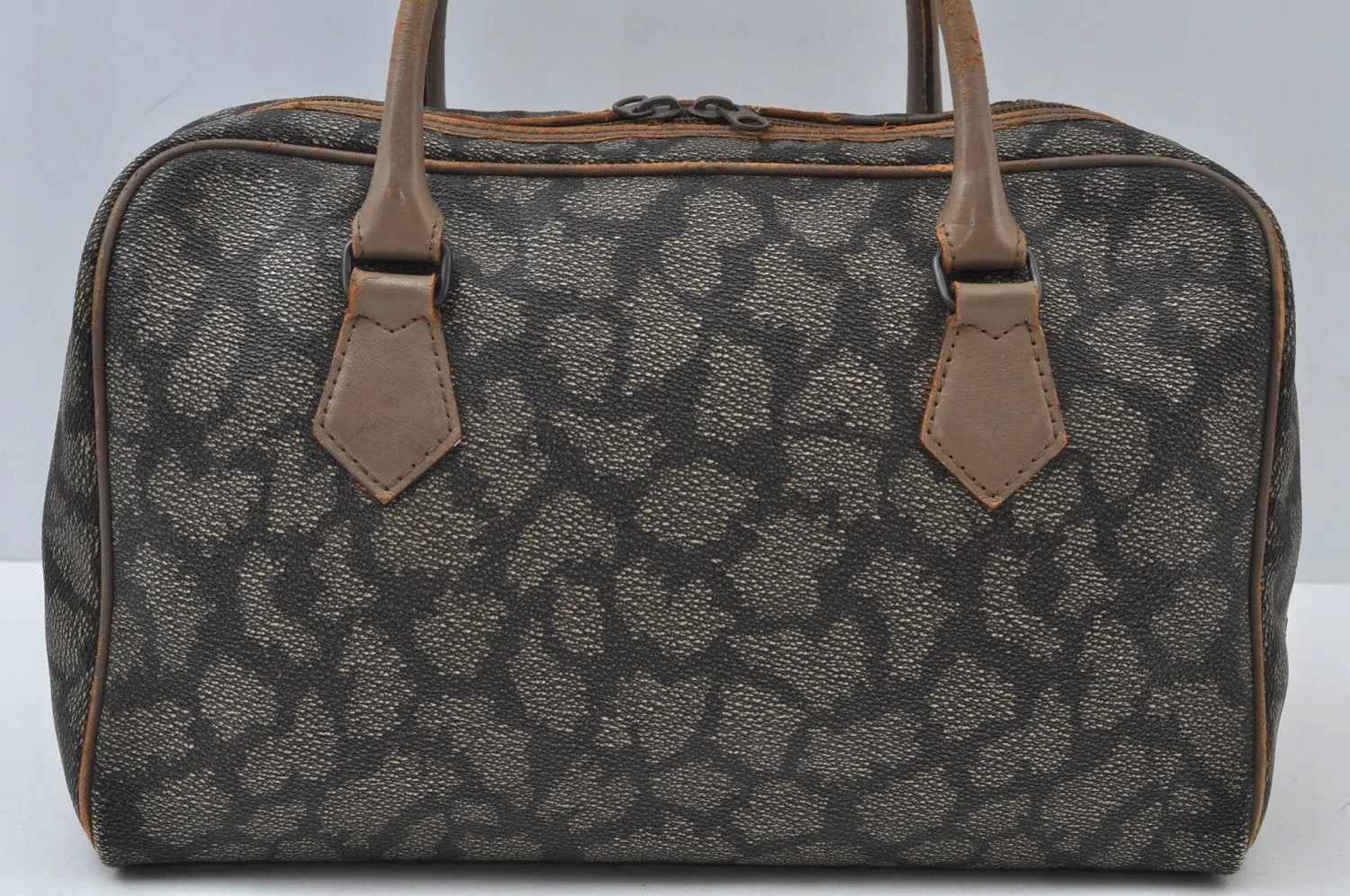 Authentic YVES SAINT LAURENT Vintage Hand Boston Bag PVC Leather Gray 3759I