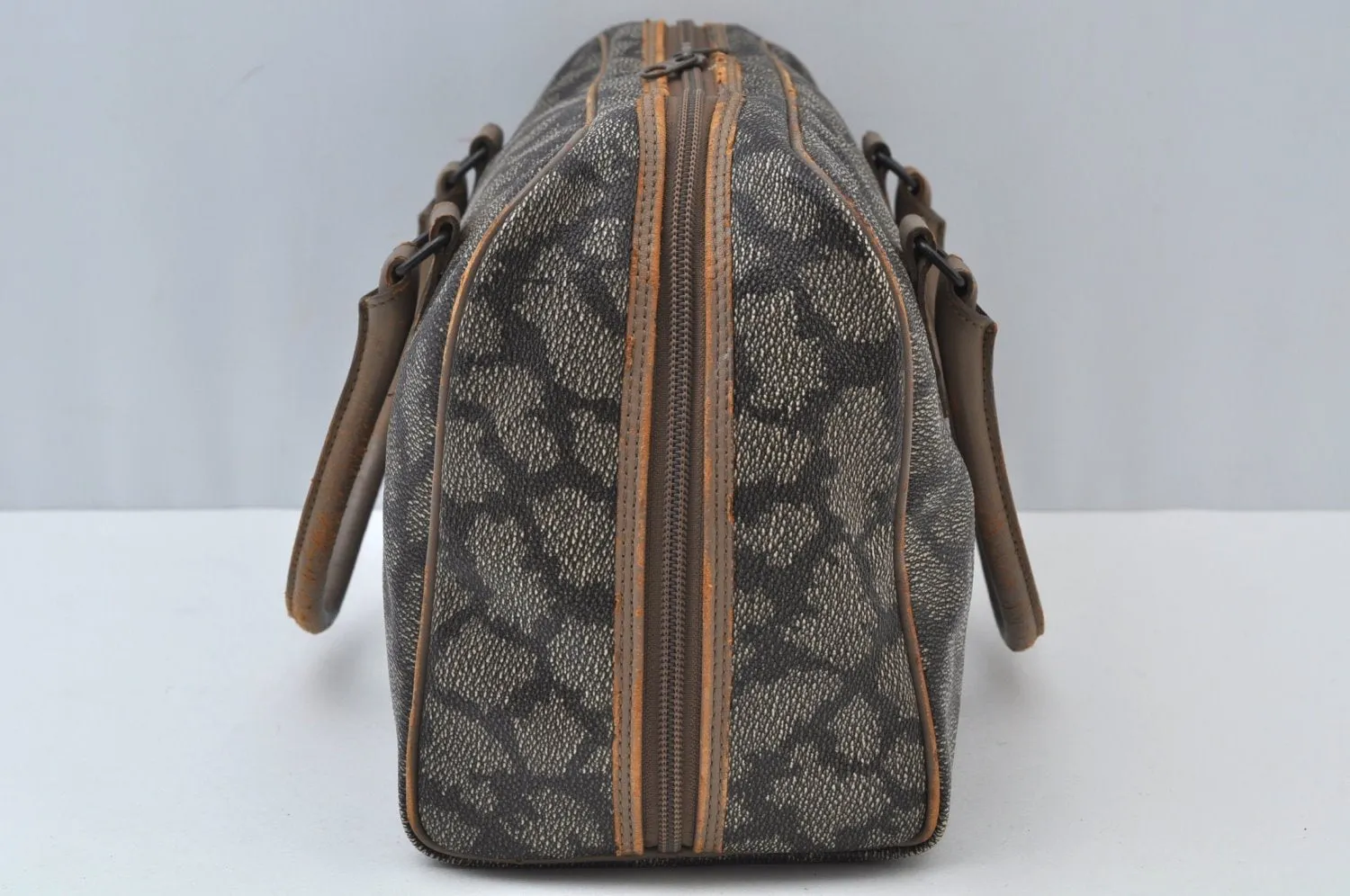 Authentic YVES SAINT LAURENT Vintage Hand Boston Bag PVC Leather Gray 3759I