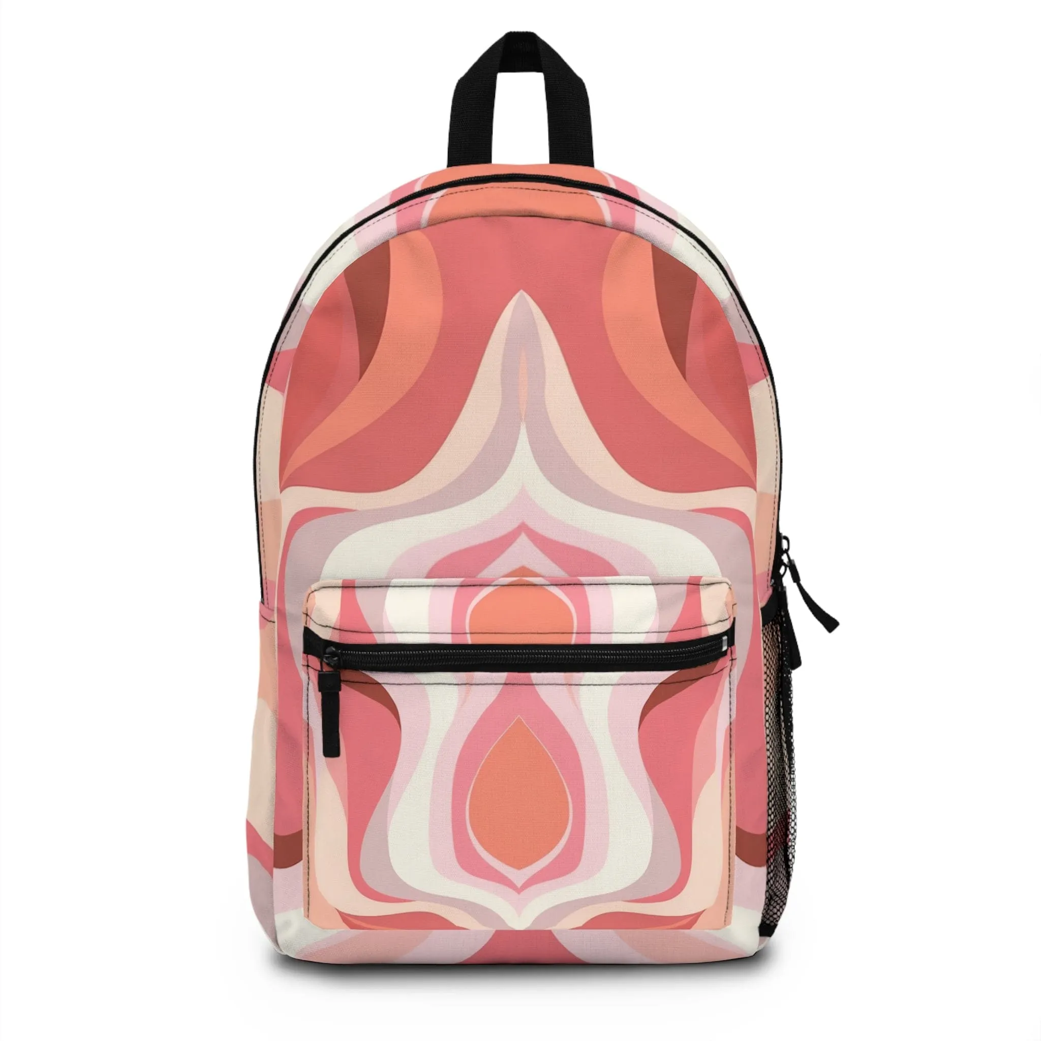 Backpack Work/school/leisure - Waterproof - Boho Pink and White Contemporary Art Lined Pattern