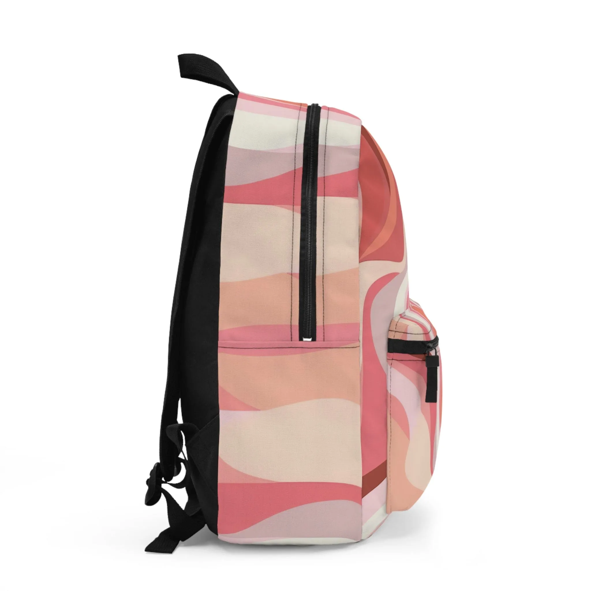 Backpack Work/school/leisure - Waterproof - Boho Pink and White Contemporary Art Lined Pattern