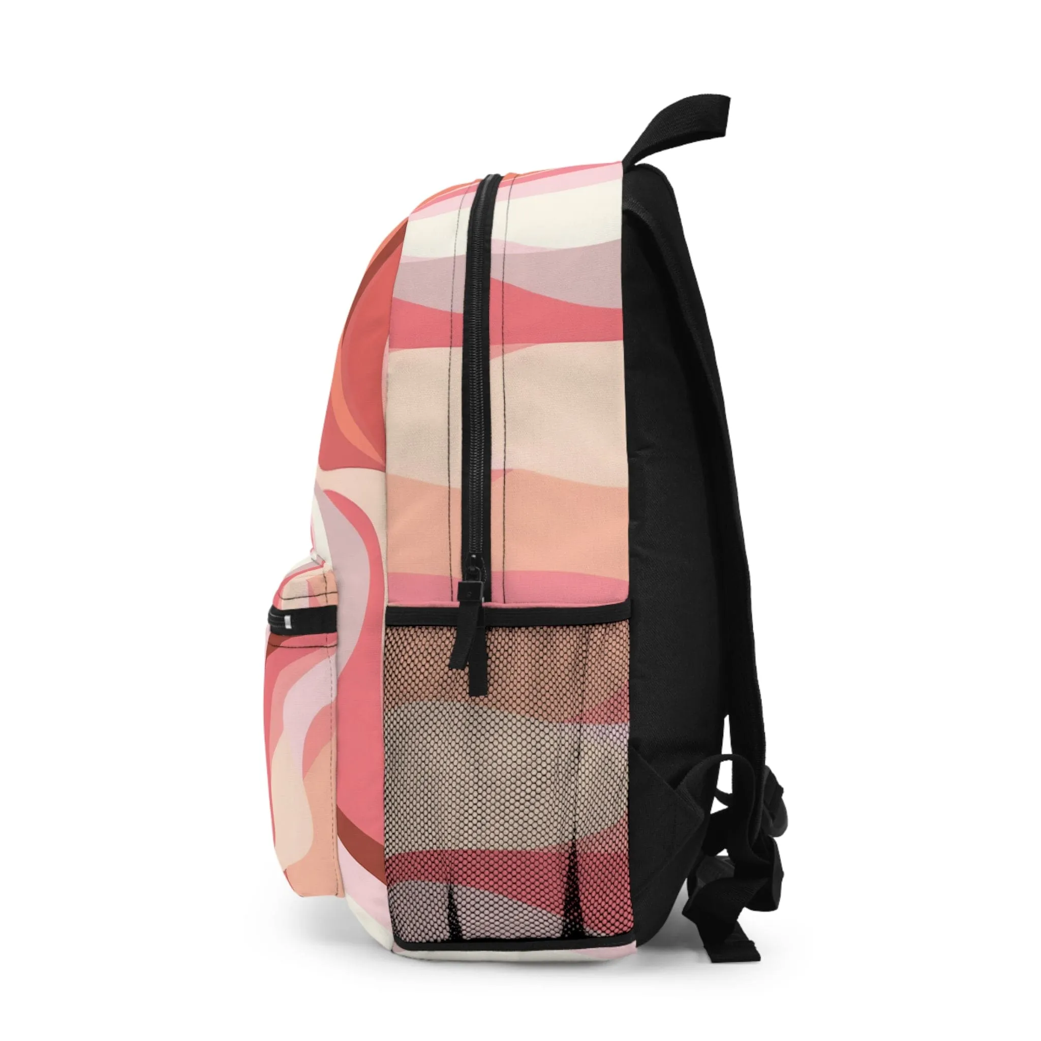 Backpack Work/school/leisure - Waterproof - Boho Pink and White Contemporary Art Lined Pattern