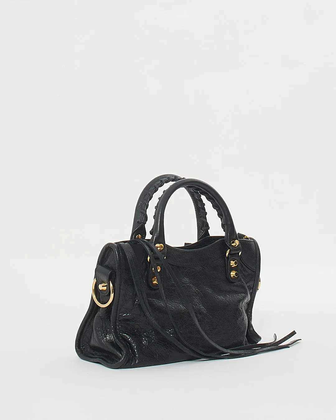 Balenciaga Black Leather Motocross Classic Mini City Bag