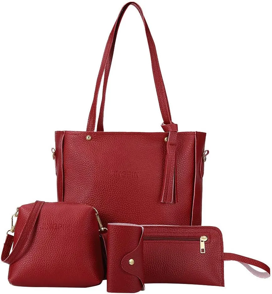 Beach Tote Bag 4 Packet Leather Solid Color Handbags Shoulder Bags Crossbody Hobo Bags Card Purse Work Travel Essential L