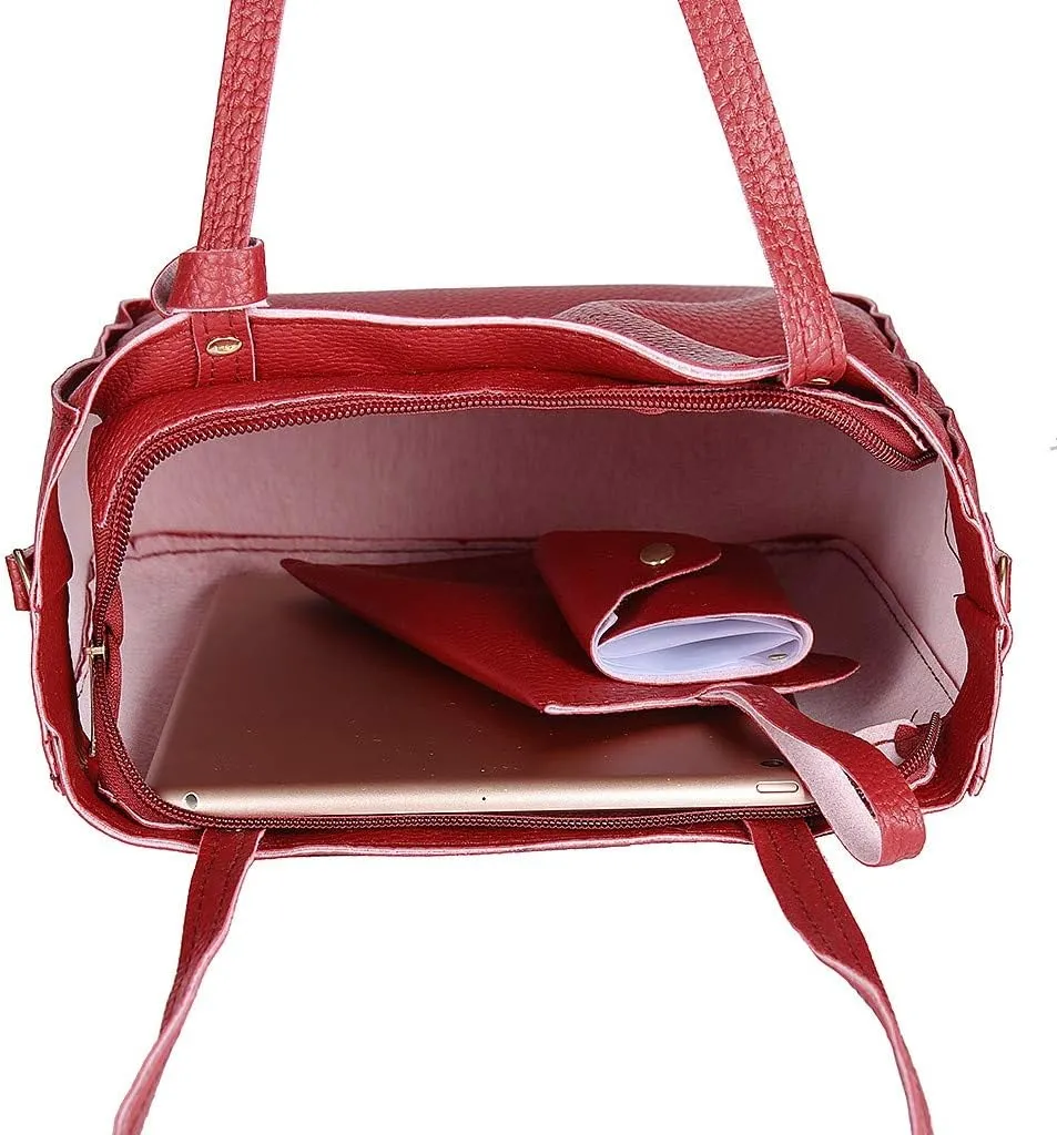 Beach Tote Bag 4 Packet Leather Solid Color Handbags Shoulder Bags Crossbody Hobo Bags Card Purse Work Travel Essential M