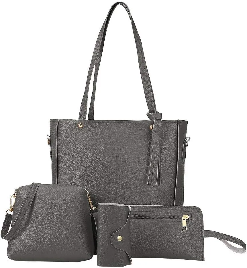 Beach Tote Bag 4 Packet Leather Solid Color Handbags Shoulder Bags Crossbody Hobo Bags Card Purse Work Travel Essential M