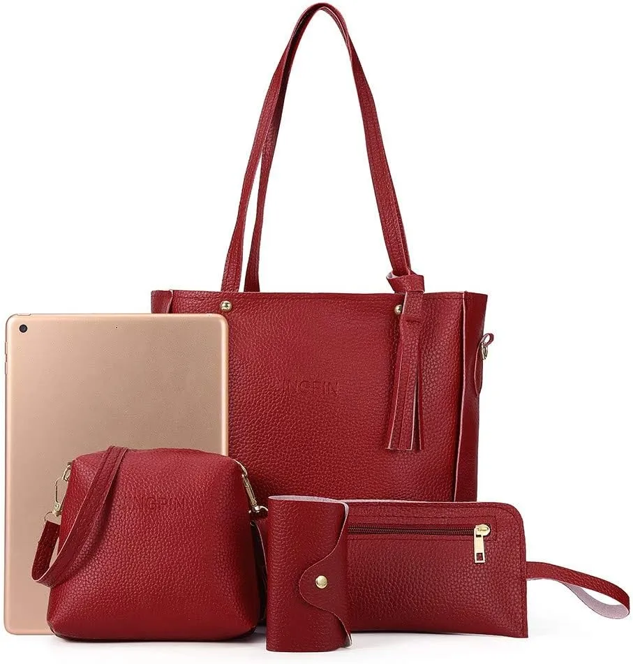Beach Tote Bag 4 Packet Leather Solid Color Handbags Shoulder Bags Crossbody Hobo Bags Card Purse Work Travel Essential M