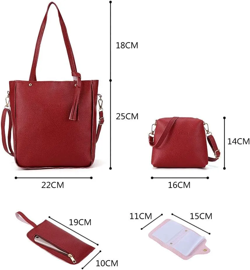 Beach Tote Bag 4 Packet Leather Solid Color Handbags Shoulder Bags Crossbody Hobo Bags Card Purse Work Travel Essential M