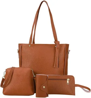 Beach Tote Bag 4 Packet Leather Solid Color Handbags Shoulder Bags Crossbody Hobo Bags Card Purse Work Travel Essential M