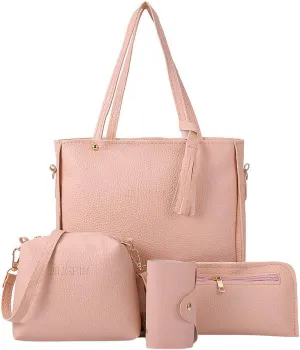 Beach Tote Bag 4 Packet Leather Solid Color Handbags Shoulder Bags Crossbody Hobo Bags Card Purse Work Travel Essential Z