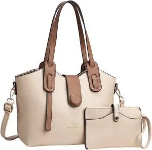 Beach Tote Bag 4 Packet Solid Color Leather Handbags Shoulder Bags Crossbody Hobo Bags Card Purse Work Travel Essential H