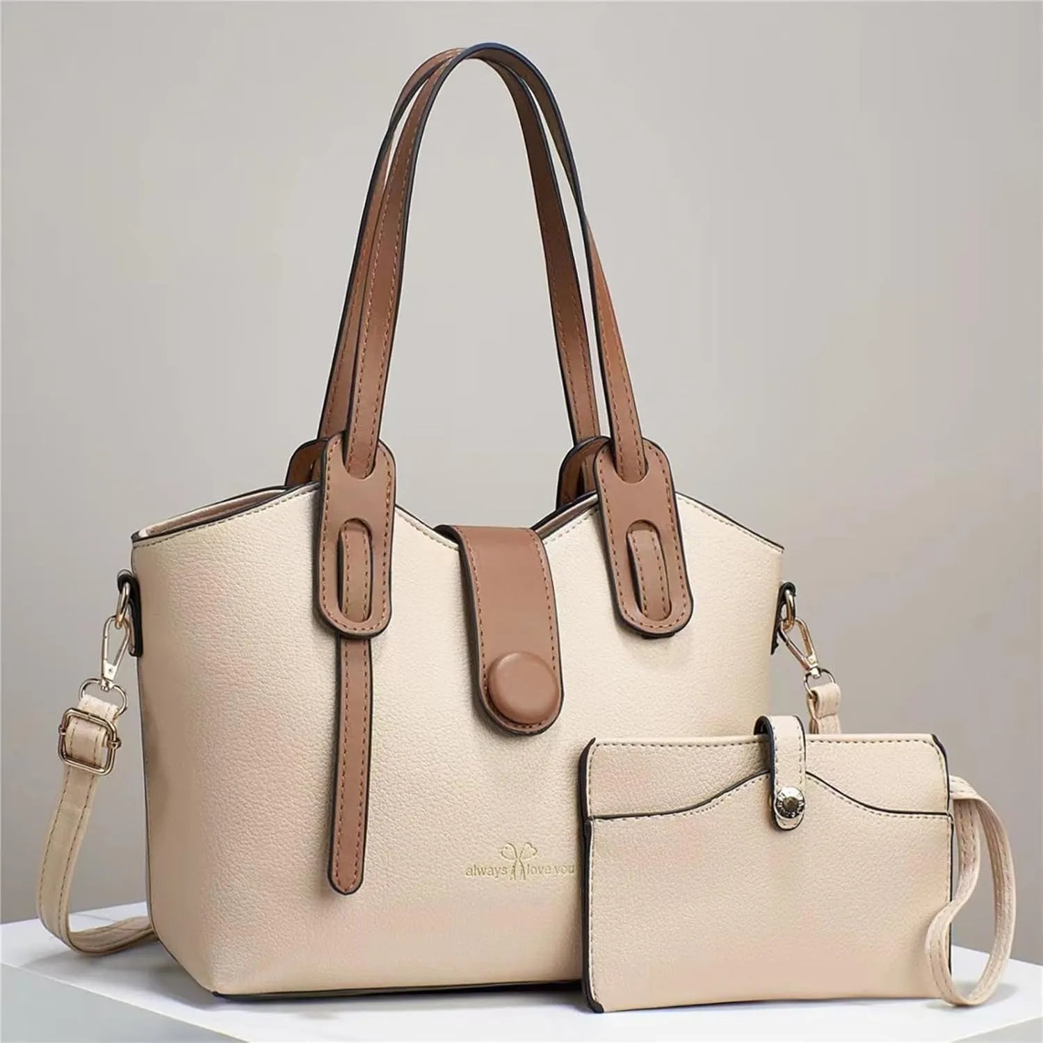 Beach Tote Bag 4 Packet Solid Color Leather Handbags Shoulder Bags Crossbody Hobo Bags Card Purse Work Travel Essential H