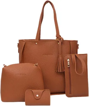 Beach Tote Bag 4 Packet Solid Color Leather Handbags Shoulder Bags Crossbody Hobo Bags Card Purse Work Travel Essential L