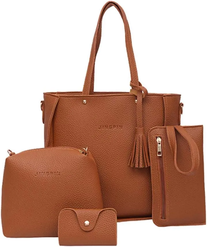 Beach Tote Bag 4 Packet Solid Color Leather Handbags Shoulder Bags Crossbody Hobo Bags Card Purse Work Travel Essential L