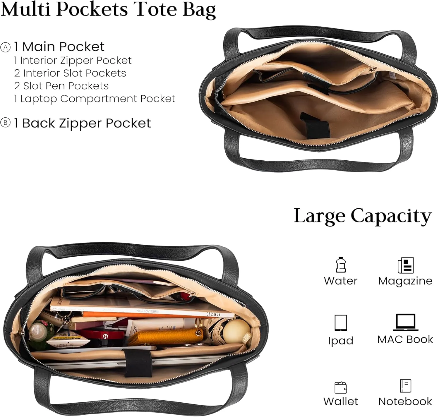 befen Genuine Leather Tote Bag for Women Work, Women's Leather Shoulder Bags Purses Satchel Handbags with Laptop Compartment