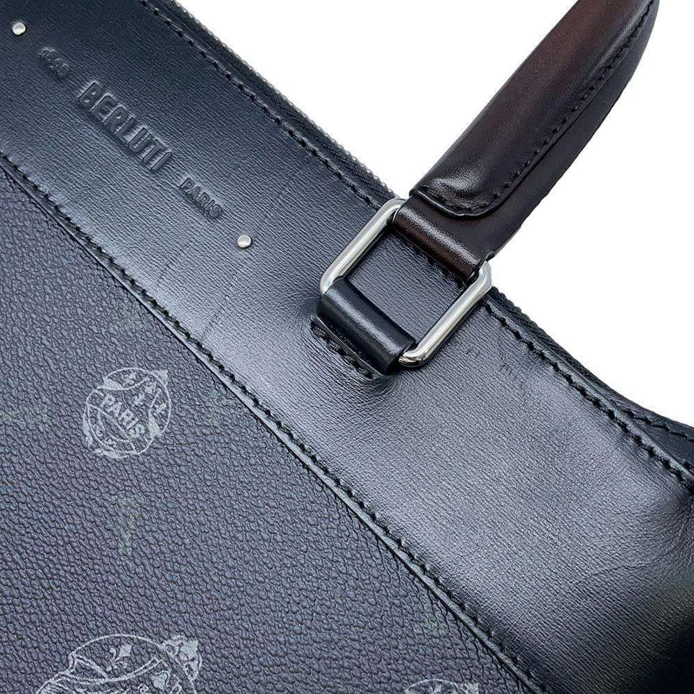 Berluti Passenger Tote Bag Black PVC Coated Canvas Leather