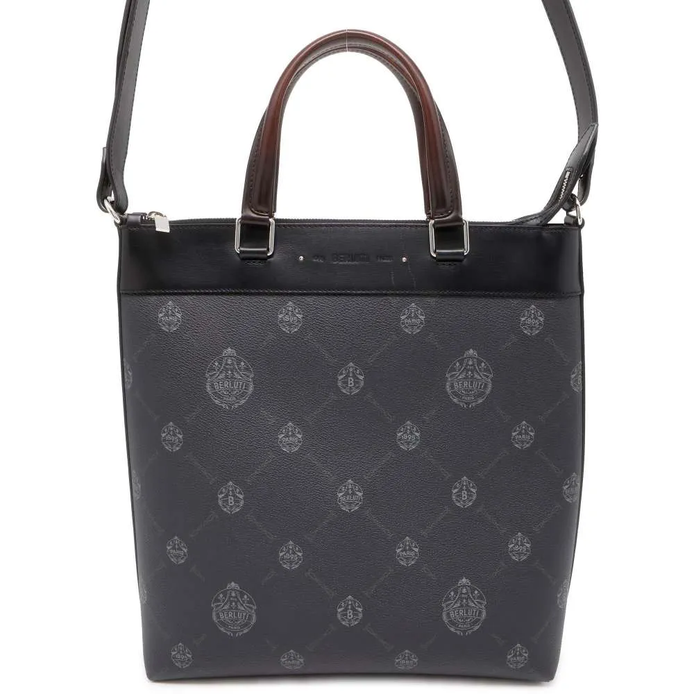 Berluti Passenger Tote Bag Black PVC Coated Canvas Leather