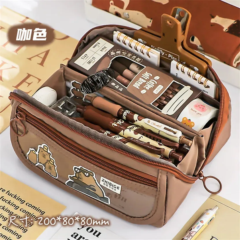 binfenxie Large Capacity Pencil Case Box Transparent Kawaii Bag Standing Stationery Organizer Estuches Asthetic Korean Pouch Kalemlik Girl