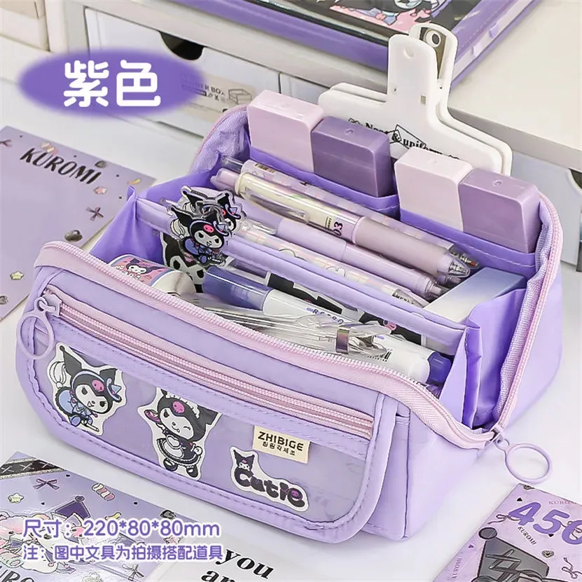 binfenxie Large Capacity Pencil Case Box Transparent Kawaii Bag Standing Stationery Organizer Estuches Asthetic Korean Pouch Kalemlik Girl