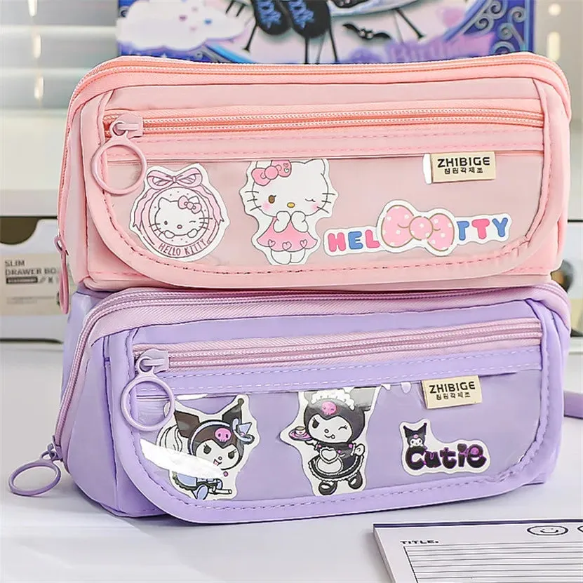 binfenxie Large Capacity Pencil Case Box Transparent Kawaii Bag Standing Stationery Organizer Estuches Asthetic Korean Pouch Kalemlik Girl