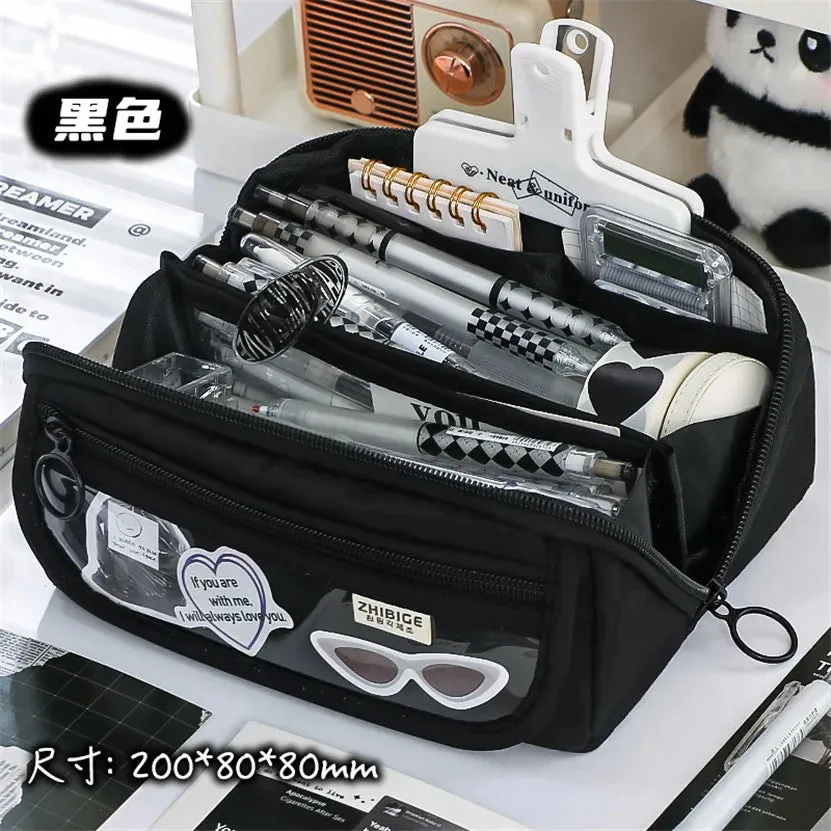 binfenxie Large Capacity Pencil Case Box Transparent Kawaii Bag Standing Stationery Organizer Estuches Asthetic Korean Pouch Kalemlik Girl
