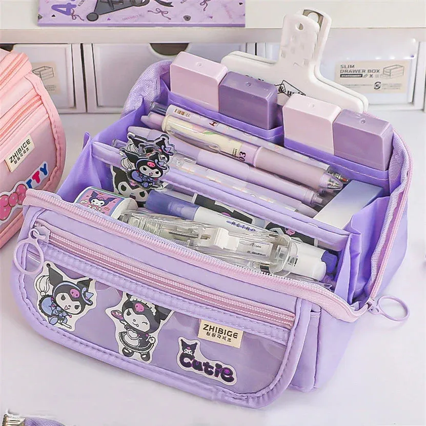 binfenxie Large Capacity Pencil Case Box Transparent Kawaii Bag Standing Stationery Organizer Estuches Asthetic Korean Pouch Kalemlik Girl