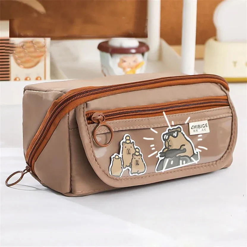 binfenxie Large Capacity Pencil Case Box Transparent Kawaii Bag Standing Stationery Organizer Estuches Asthetic Korean Pouch Kalemlik Girl