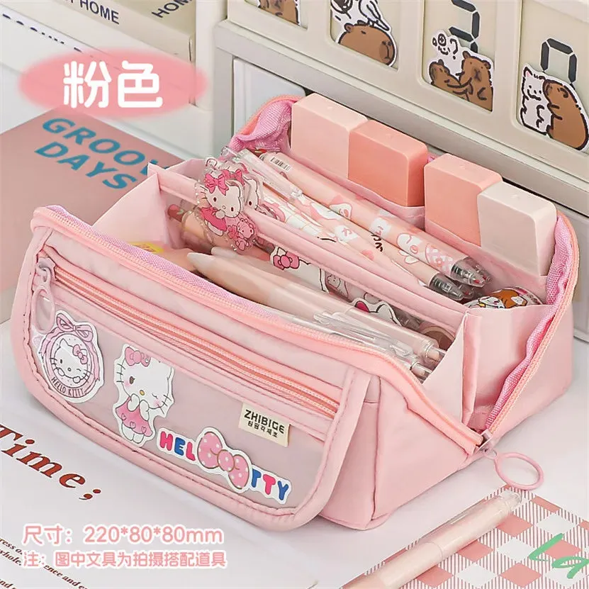 binfenxie Large Capacity Pencil Case Box Transparent Kawaii Bag Standing Stationery Organizer Estuches Asthetic Korean Pouch Kalemlik Girl