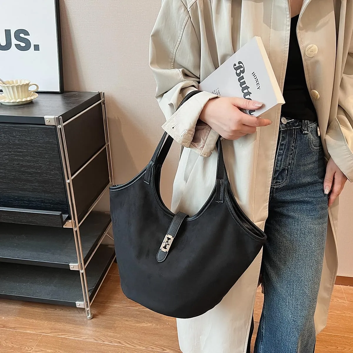 BIOSA Suede Hobo Bag Women's Tote Bag Luxury Retro Suede Slouchy Bag Shoulder Bag Designer Shoulder Bags Shopping Bag Suede Purse Top Carry Bag