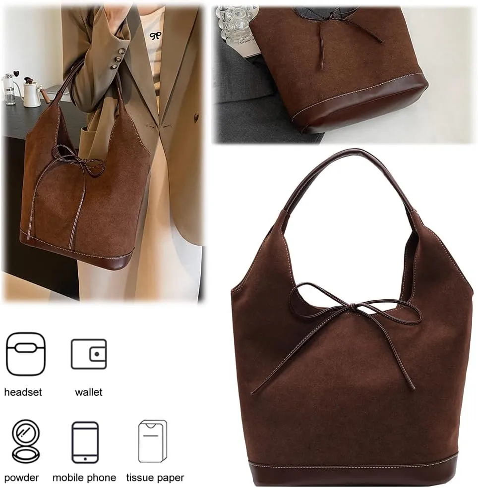 BIOSA Women's Handbag PU Tote Bag Suede Designer Shoulder Bags Shopper Bag Tote Bag Commuter Bag Large Capacity Vintage Top Handle Bag Suede Handbag