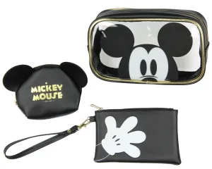 Bioworld Disney Mickey Mouse 3-Piece Toiletry Bag Set With Clear Cosmetic Bag Beauty Essentials Storage Gift Set